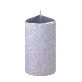 Svíčka, válec drápaný stříbrný Velikost: 60x120 mm