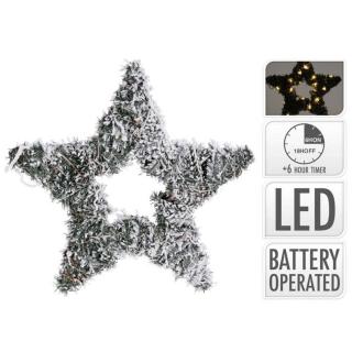 Vánoční hvězda zasněžená s LED světly a časovačem, 35 cm