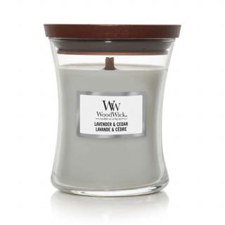 WoodWick - vonná svíčka Lavender & Cedar (Levandule a cedr)  275g