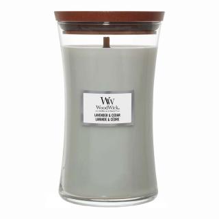 WoodWick - vonná svíčka Lavender & Cedar (Levandule a cedr) 609g