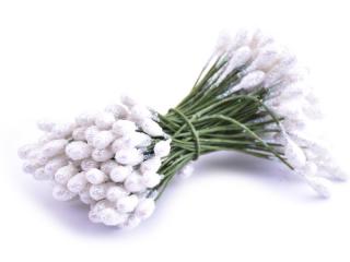 Květinové pestíky s glitry 4x7mm Barva: Bílá