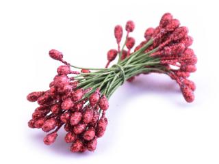 Květinové pestíky s glitry 4x7mm Barva: červená