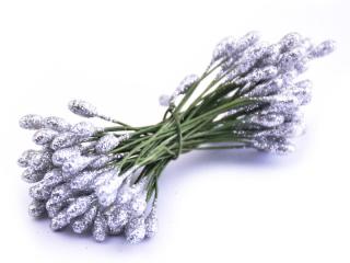Květinové pestíky s glitry 4x7mm Barva: stříbrná