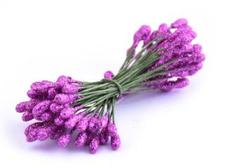 Květinové pestíky s glitry 4x7mm Barva: tm. fialová