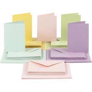 Sada A6 přání a obálky 50ks (210g/m2) mix pastelových barev