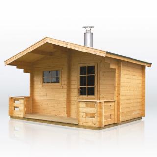 Venkovní sauna RONDA 400 x 300 cm, 24mm (Dřevěná venkovní zahradní sauna RONDA 400 x 300 cm, 24mm)