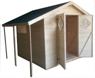 Zahradní domek 3,3x2,7m, (16mm) s okny a přesahem střechy (Levný zahradní domek dřevěný 3,3x2,7m, (16mm) s okny a přesahem)