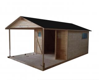 Zahradní  domek MAD s terasou 15m2, 16mm, s okny (Levný zahradní domek dřevěný  MAD s terasou 15m2, 16mm, s okny )