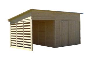 Zahradní domek TOL II rovná / pultová střecha + terasa 9m2+6m2, 16mm (Levný zahradní domek dřevěný TOL II rovná / pultová střecha + terasa 9m2+6m2, 16mm)