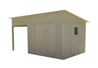 Zahradní domek TOL rovná / pultová střecha + terasa 5,76m2+4,8m2, 16mm (Levný zahradní domek dřevěný TOL rovná / pultová střecha + terasa 5,76m2+4,8m2, 16mm)