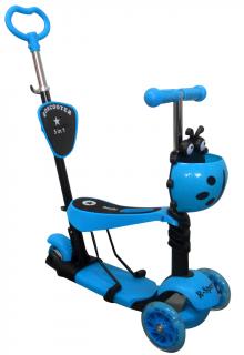R-Sport Koloběžka tříkolka se sedátkem + madlo + LED kola 5v1 H3 modrá