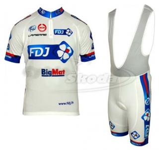 Cyklistická sada - dres a kraťasy bílé profi týmu FRANCAISE DES JEUX 2012