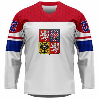 FAN hokejový dres CZECH – pánský, bílý se jménem a číslem Velikost: L, Barva: Bílá