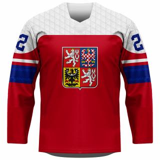 FAN hokejový dres CZECH – pánský, červený se jménem a číslem Velikost: L, Barva: Červená