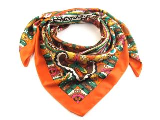 Hedvábný šátek 82x85 cm ornamenty oranžový (720138)