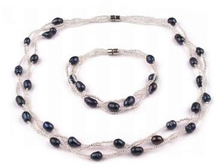 Náhrdelník a náramek s černými perlami  (160480-1)