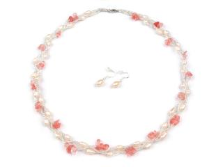 Náhrdelník a náušnice s perlami růžový (240766-2)