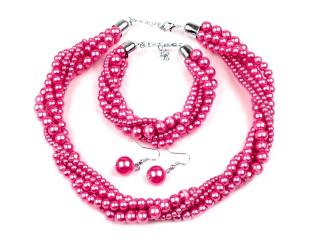 Náhrdelník, náramek a náušnice z voskovaných perel růžové (230643-11)