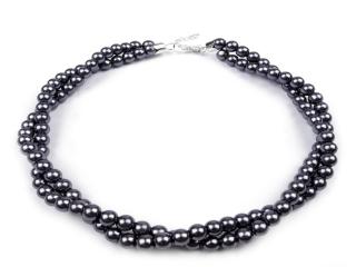 Náhrdelník z voskovaných perel šedý (230629-3)