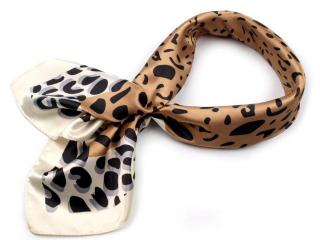 Saténový šátek 57x57 cm s leopardím potiskem hnědý (710705-5)