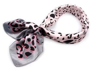 Saténový šátek 57x57 cm s leopardím potiskem světle růžový (710705-1)