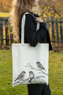 Ručně malovaná taška - Vrabci