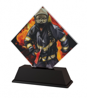 Barevná akrylátová trofej s hasičem Výška: 13 cm