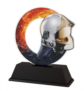 Barevná akrylátová trofej s hasičkou helmou a ohněm Výška: 10 cm