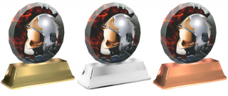 Barevná akrylátová trofej s hasičskou helmou a ohněm BarvaTrofeje: zlato