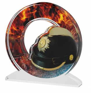 Barevná akrylátová trofej s hasičskou helmou a ohněm Výška: 13,5 cm