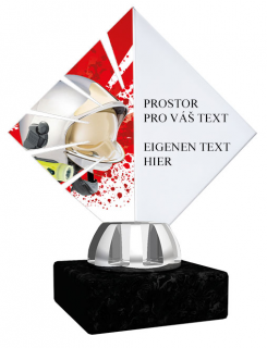 Barevná akrylátová trofej s hasičskou helmou a vlastním textem Výška: 11cm