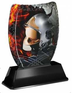 Barevná akrylátová trofej s hasičskou helmou v ohni Výška: 14 cm