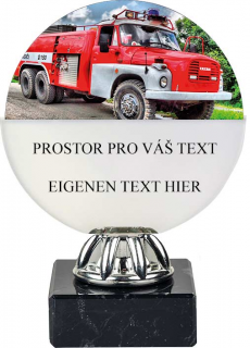 Barevná akrylátová trofej s hasičským autem a vlastním textem Výška: 10 cm