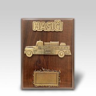 Dřevěná plaketa hasičské auto odltimer 20x15cm Barva motivu: Starozlato