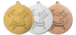 Hasičská medaile 40 mm s hasičskou helmou Barva motivu: Starobronz