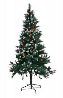 210 cm Vánoční stromek se stojanem, SMRK SE ŠIŠKAMI, HLOHEM A SNĚHEM