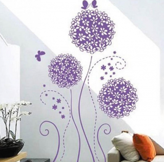 Samolepící dekorace květy fialové (samolepka na zeď)