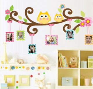 Samolepící dekorace větev sovy se obrázky (samolepka na zeď)