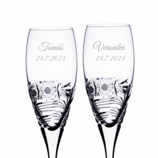 Svatební ručně broušené sklenice na šampaňské Kometa 150 ml 2KS