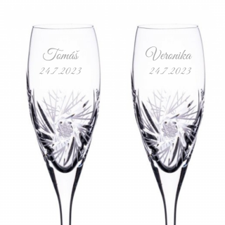 Svatební ručně broušené sklenice na šampaňské Větrník 150 ml 2KS