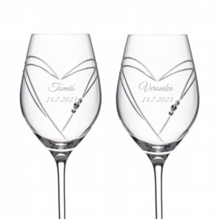Svatební sklenice na bílé víno Hearts s krystaly Swarovski 360ml 2KS