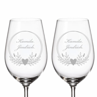 Svatební sklenice na bílé víno KRUH LIST 2 350 ML 2KS