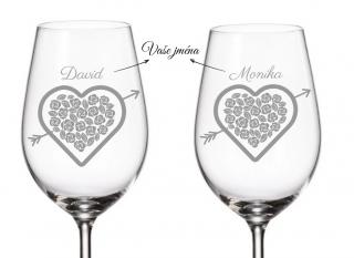 Svatební sklenice na bílé víno SRDCE RŮŽE 350 ML 2KS