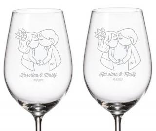 Svatební sklenice na bílé víno ZAMILOVANÍ NOVOMANŽELÉ 350 ML 2KS