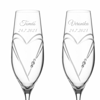 Svatební sklenice na šampaňské Hearts s krystaly Swarovski 210ml 2KS
