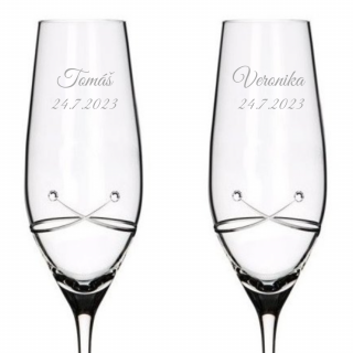 Svatební sklenice na šampaňské Kiss s krystaly Swarovski 210 ml 2KS