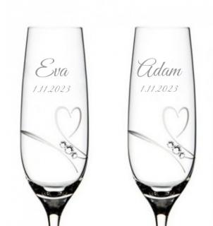Svatební sklenice na šampaňské Romance simple s kamínky Swarovski 200ml 2KS