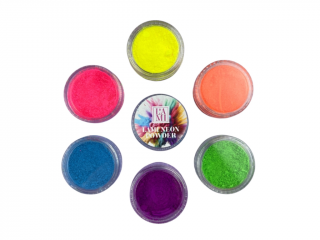 Lami Lashes neonový pudr do přípravků na lash lifting a laminaci Barva: Sada – 6 barev (modrá, zelená, růžová, oranžová, žlutá, fialová)