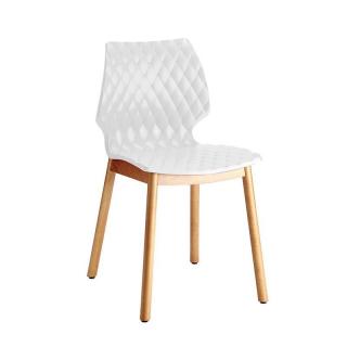 Jídelní židle Etal. UNI 577 barva sedáku: bílá Traffic white, materiál a barva podnoží: buk medově mořený