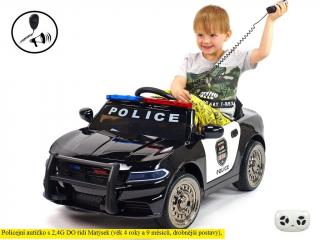 Elektrické auto policie POLIS s 2,4G, megafon, policejní LED a zvukové efekty, bílé